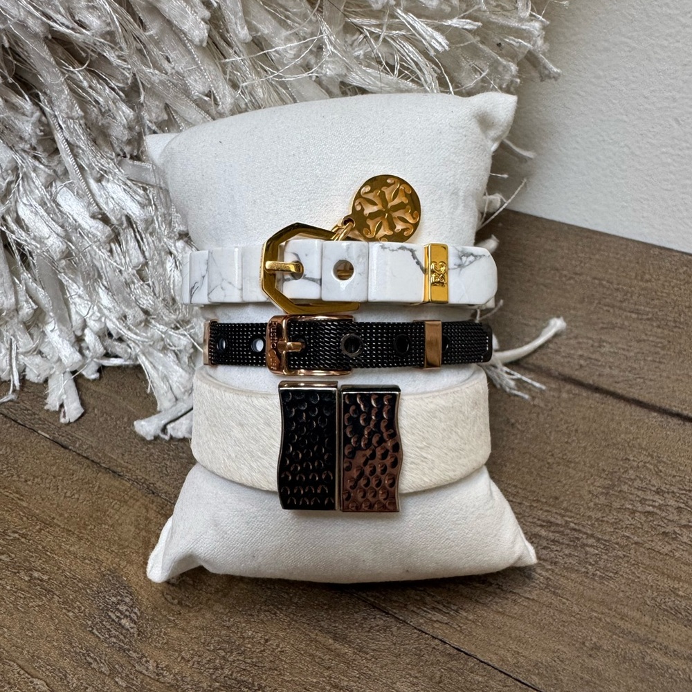 Rustic Cuff White and Black magnetic cuff and bracelet Set with Gold Accents